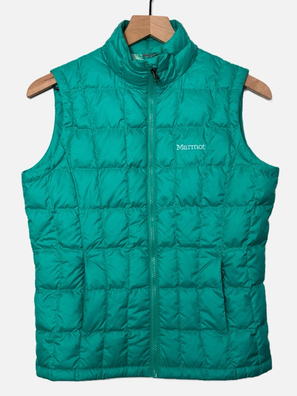 Marmot teal turquoise blue green duck down puffer vest lightweight L